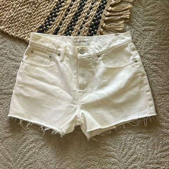 NWT Lucky Brand Relaxed Short Cotton Women's White Denim Shorts Raw Hem 4/27 - Picture 6 of 13